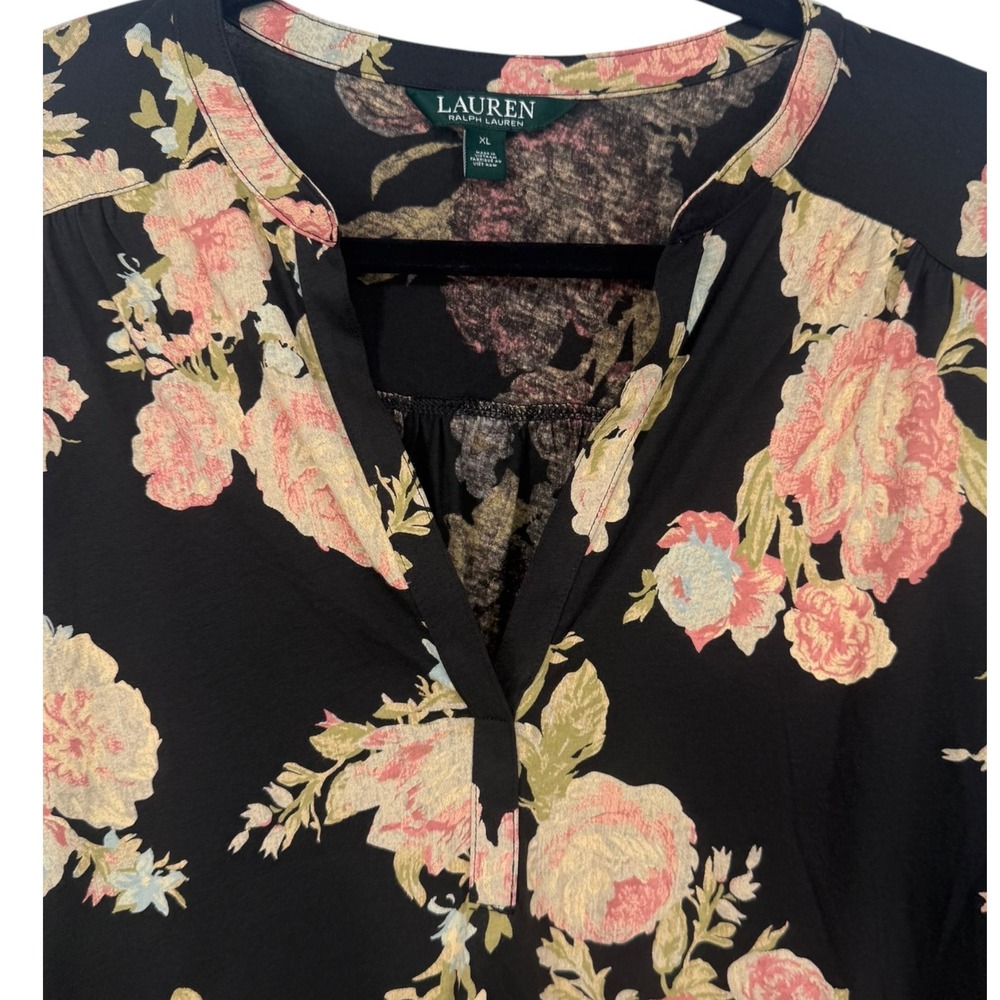Lauren Ralph Lauren Womens Floral Cotton Henley Long Sleeve Blouse Top Size XL - Picture 4 of 11